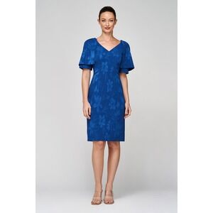 NWT JS Collections Trinity Cocktail Dress Blue Quartz Floral Jacquard 6
